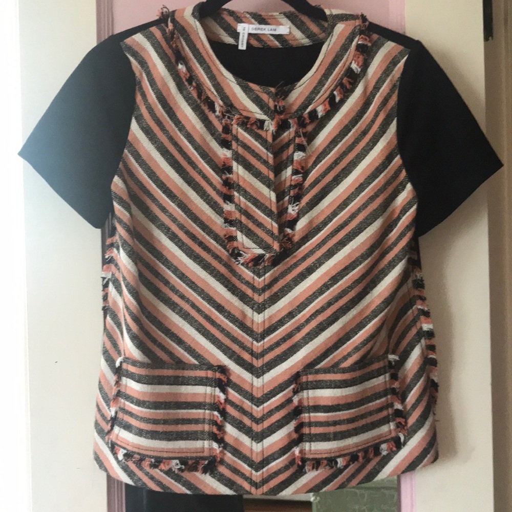 10 Crosby Derek Lam black and tribal woven top